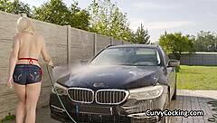 Big Tit Blonde Girlfriend Gets Her Tits Fucked While Cleaning the Car!