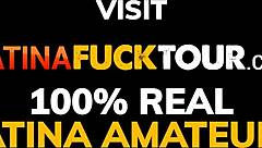 Petite brunette teen in red lingerie on wild Latina fuck tour.