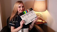 victoria greene sucks my cock and gets her uniform drenched in cum at the milking tabel