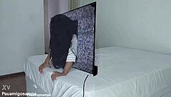 Samara takes two black cocks on Halloween.