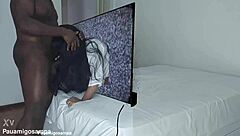 Samara takes two black cocks on Halloween.