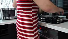 Married woman cheats and gives a blow job in the kitchen