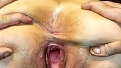 Detailed View of Milf's Gaping Pussy Filled with Creampie Cum After Intense Sex