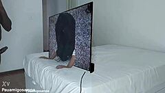 Samara takes two black cocks on Halloween.