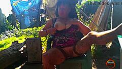 Klaudia Ambergirl Enjoys Solo Outdoor Activity with Stockings and Brunette Hair