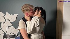 cutie sara bork answers call, gets fucked in tan pantyhose by player