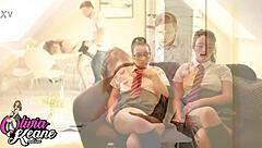 British college student has her twin siblings’ back during a hot scene