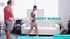 Sexy teen brunette masseuse gets fully naked and performs amazing wet slippery massage - robby apples avery black