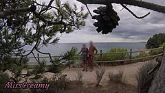 Dick Flash Shock - French Girl Helps Me Cum on Beach Path!