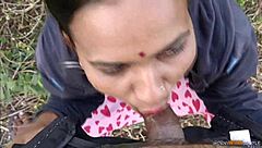 Horny Indian housewife gets wild in jungle blowjob scene