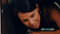 Hot brunette milf preston parker got stuck under the table with no panties takes some rough doggystyle fucking