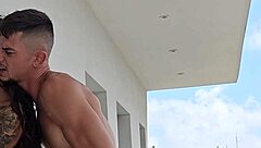 Beautiful woman fucks Tommy Cabrio on balcony with neighbors watching