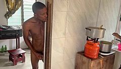 Big cock makes woman squirt while cooking dinner in the kitchen