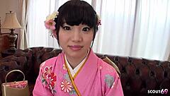 Hey, wanna see my hairy pussy? Japanese geisha teen tries first time at uncensored casting!