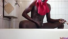 white skin bbw moans during quickie blowjob and cum on ass.