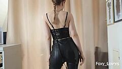 Sexy housewife lets me cum on leather