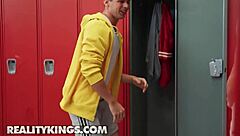 Petite teen gets gagged and nailed in hot locker room action