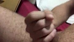 Rich guy masturbates his skinny monster cock, cumming huge loads in solo amateurs session