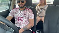 Cute Latina with huge tits masturbates taxi driver on the street