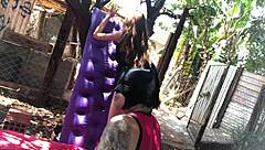 Redhead busty gives pussy and takes cum in mouth with sex toy. Provocative!