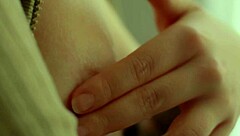 beautiful blonde model teasing nipples and pussy closeup slow-motion