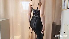 Petite housewife's rough solo pleasure with leather and cum