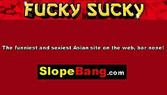 wow, that tiny asian milf is taking a huge cock in her mouth