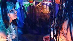 Bratty girl dominates with footjob training, sucking and licking feet, using toys on tits and ass until cum