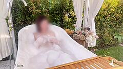 Beautiful skinny spanish student takes homemade bath bent over in public rice field bathroom