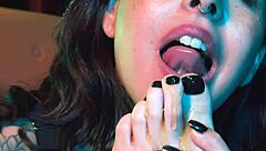 Redhead In Lingerie Gags On Deepthroat And Feet