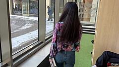 Nerdy girl with glasses enjoys outdoor activities