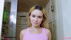 shy teen 18+ blonde took a shower