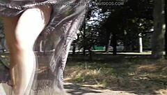 I love flashing my hairy mature pussy in see-through dress