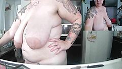 Chubby Amateur BBW With Huge Natural Tits Does Dishes Completely Naked At Home