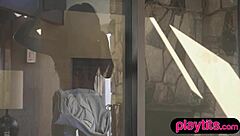 Petite Ebony Beauty Strips Naked To Flaunt Chocolaty Body And Bubble Butt