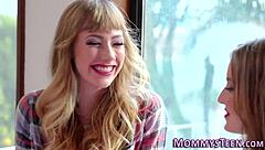 Lesbian Teen 18+ Explores First-Time Tribbing with Milf in Taboo Fingering and Scissoring Action