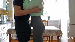 Fucking College Roommate Hard on Kitchen Table, She Orgasms Twice