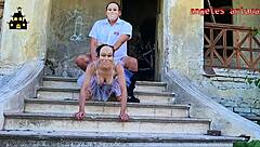 Spooky Halloween trailer in haunted house.