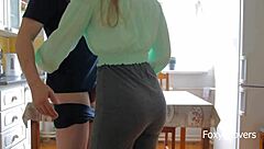 Fucking College Roommate Hard on Kitchen Table, She Orgasms Twice