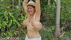 The sexy girl has really huge natural tits