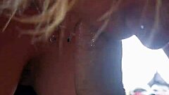 Outdoor blowjob and creampie with a milf slut in a tent