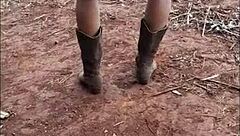 small country girl in old boots dances funk in sugarcane field before getting hardcore interracial assfucking
