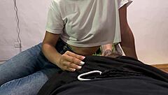 The girl was caught sucking a huge cock