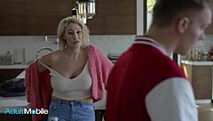 yo, this bombshell milf got her big tits painted with cum!