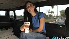 Gorgeous Brunette TEEN Rachel Rose BLOWS in CAR for CASH