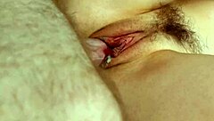 A girl has a huge meaty pussy lips, watch how she deals with it