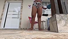 Wife in tight clothes cleans house, gets cum in mouth