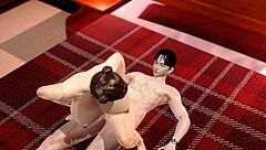 A busty Japanese girl in pajamas takes the virgin's cum out in this 3D anime story