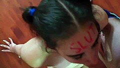 The lipstick slut gets face fucked, slapped and spat on