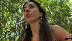 Teen gets cum covered face in public locker room and cumwalk at waterfall.